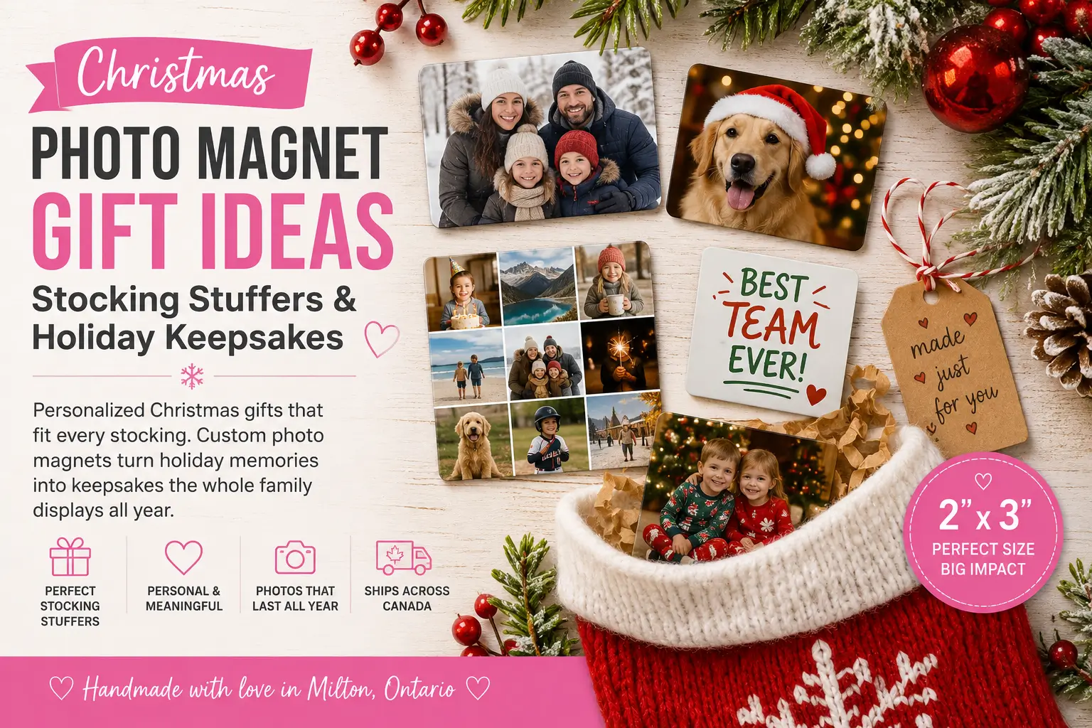 Christmas photo magnets Canada — personalized stocking stuffers and holiday fridge keepsakes