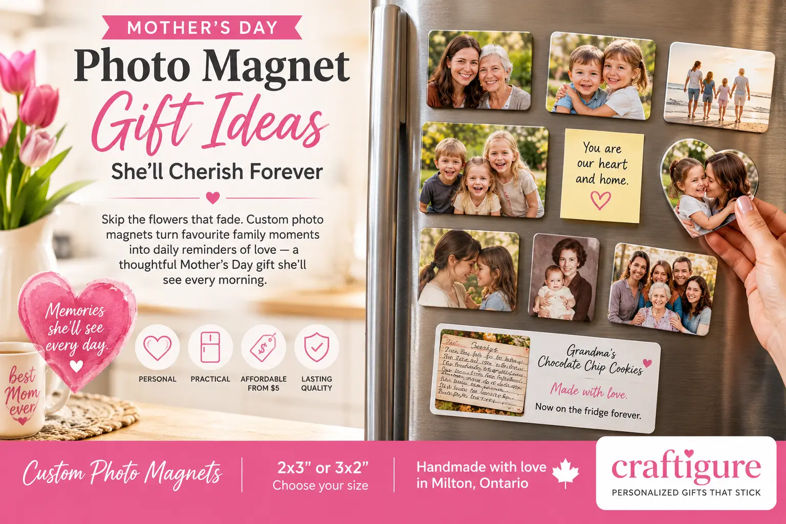 Custom magnets for Mother's Day — family photo fridge magnets handmade in Canada