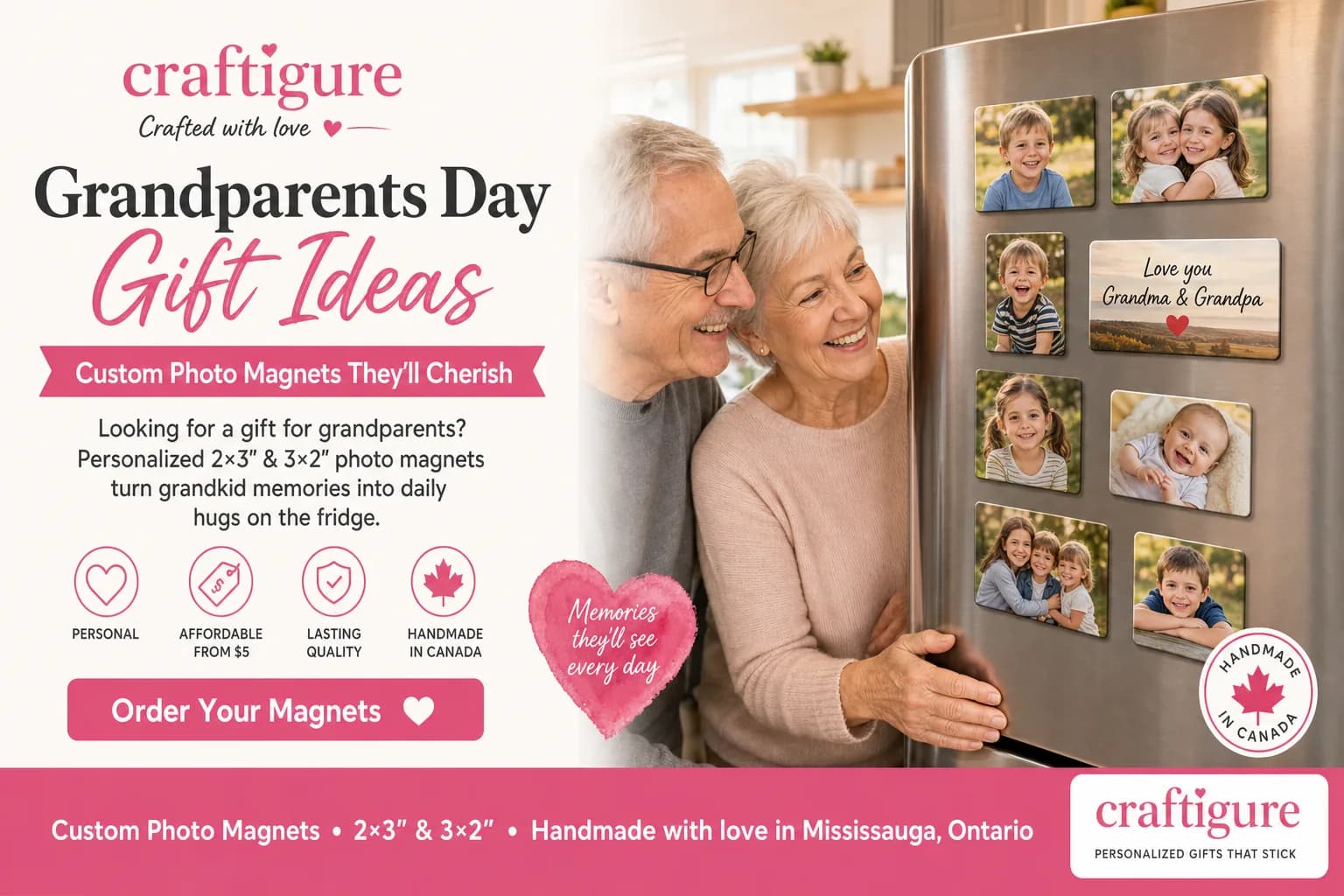 Grandparents Day gift ideas — custom 2×3 and 3×2 photo magnets for grandma and grandpa
