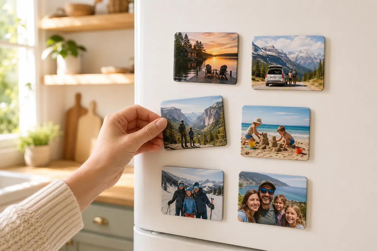 Vacation and trip photo magnet souvenirs from travel memories