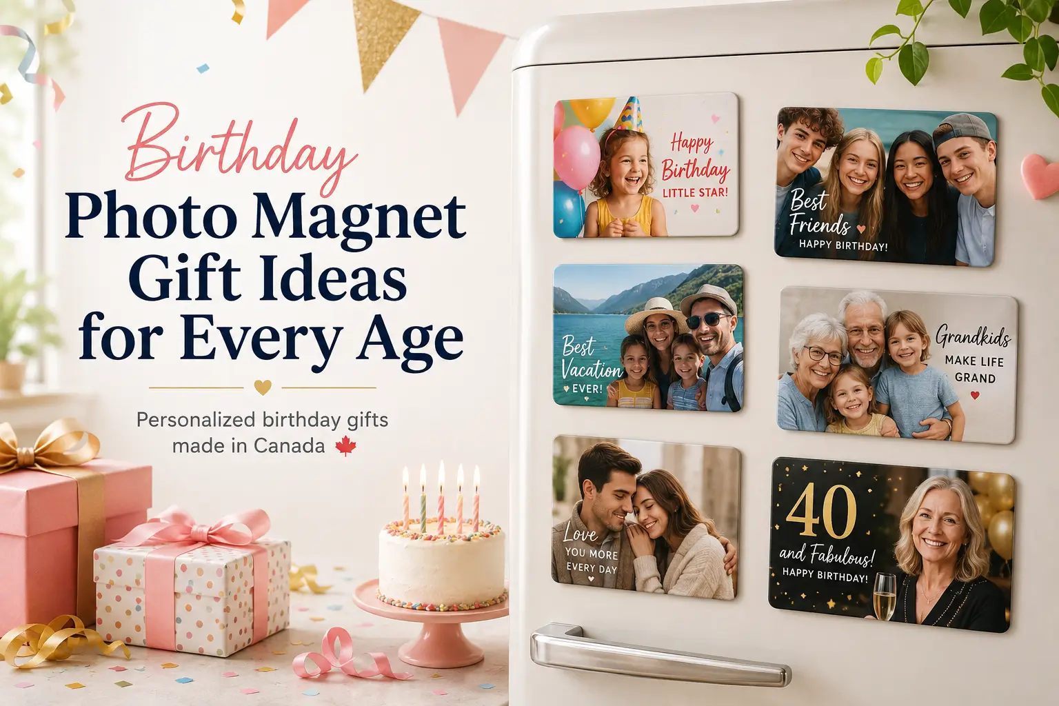 Birthday photo magnets Canada — personalized 2×3 fridge magnet gifts handmade in Mississauga