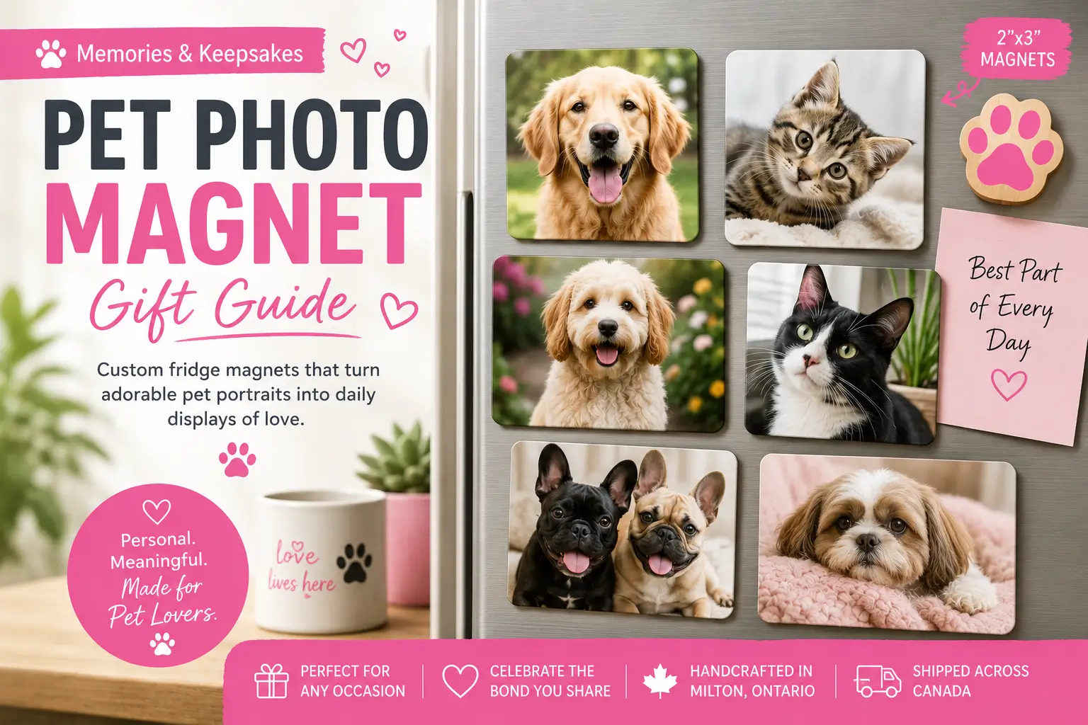 Pet photo magnets Canada — custom dog and cat fridge magnets handmade from your photos