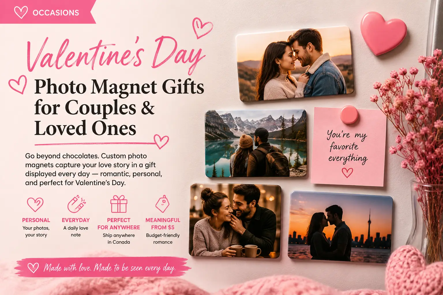 Custom magnets for Valentine's Day — handmade 2×3 photo fridge magnets for couples in Canada